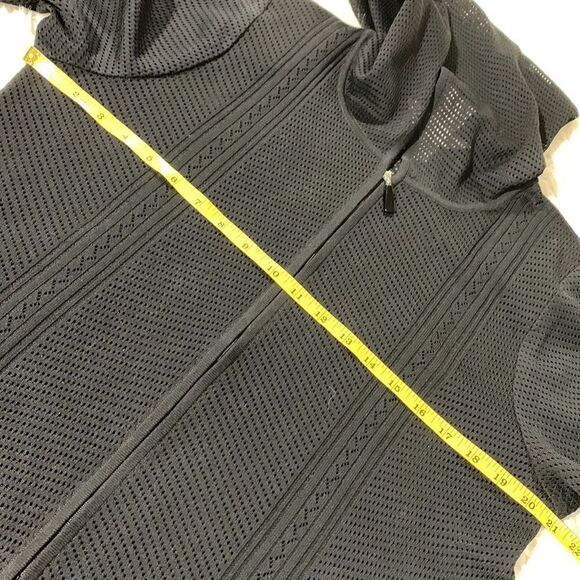 MISOOK Mesh Zip Up Hooded Jacket Tabbed Sleeves Side Vent Shoulder Pads women M - Picture 11 of 15